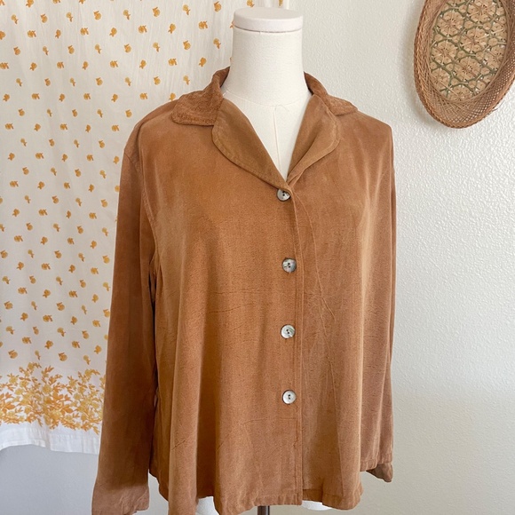 Vintage 90s Autumn Brown Faux Suede Blouse | Timbuktu Station Made in USA - Picture 3 of 8